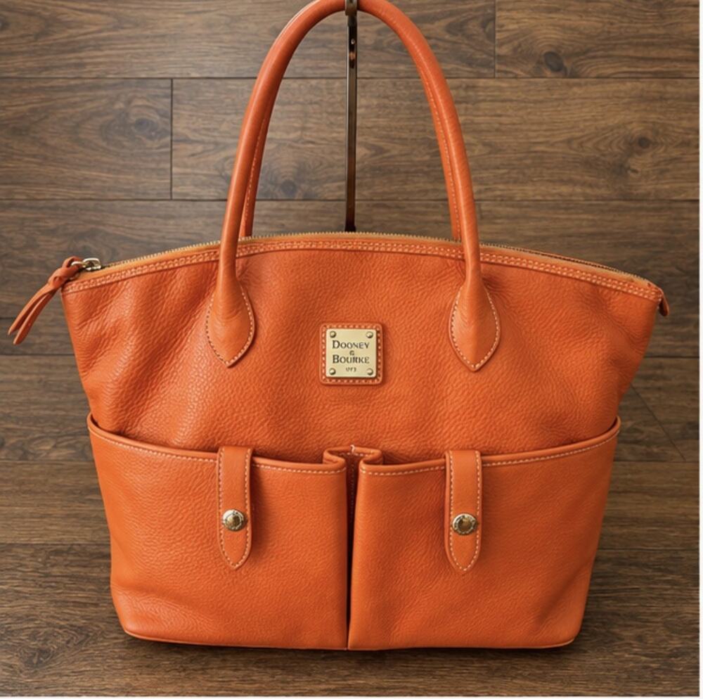 Dooney & Bourke Crescent Tote Orange Pebbled Leather Satchel